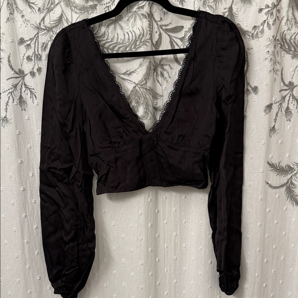 Zara Black V-Neck Lace Blouse - Picture 6 of 9